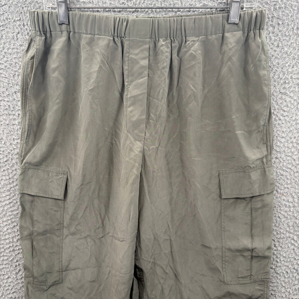 Theory Cargo Pants Women Medium Olive Green Silk Sandwash CDC Utility K0402212